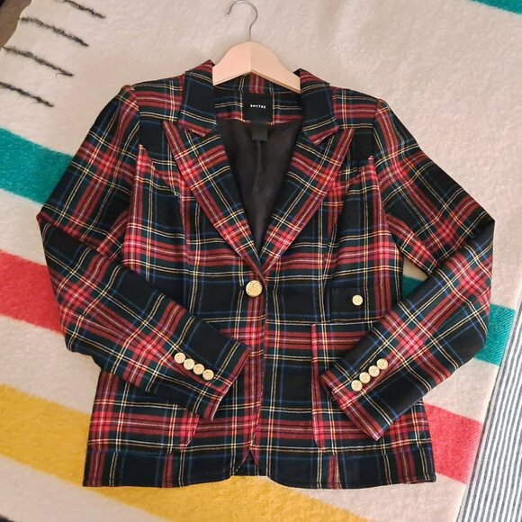 SMYTHE Patch Pocket Duchess Blazer, Plaid, Wool, sz 12 - Picture 6 of 12